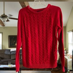 Red cable knit sweater